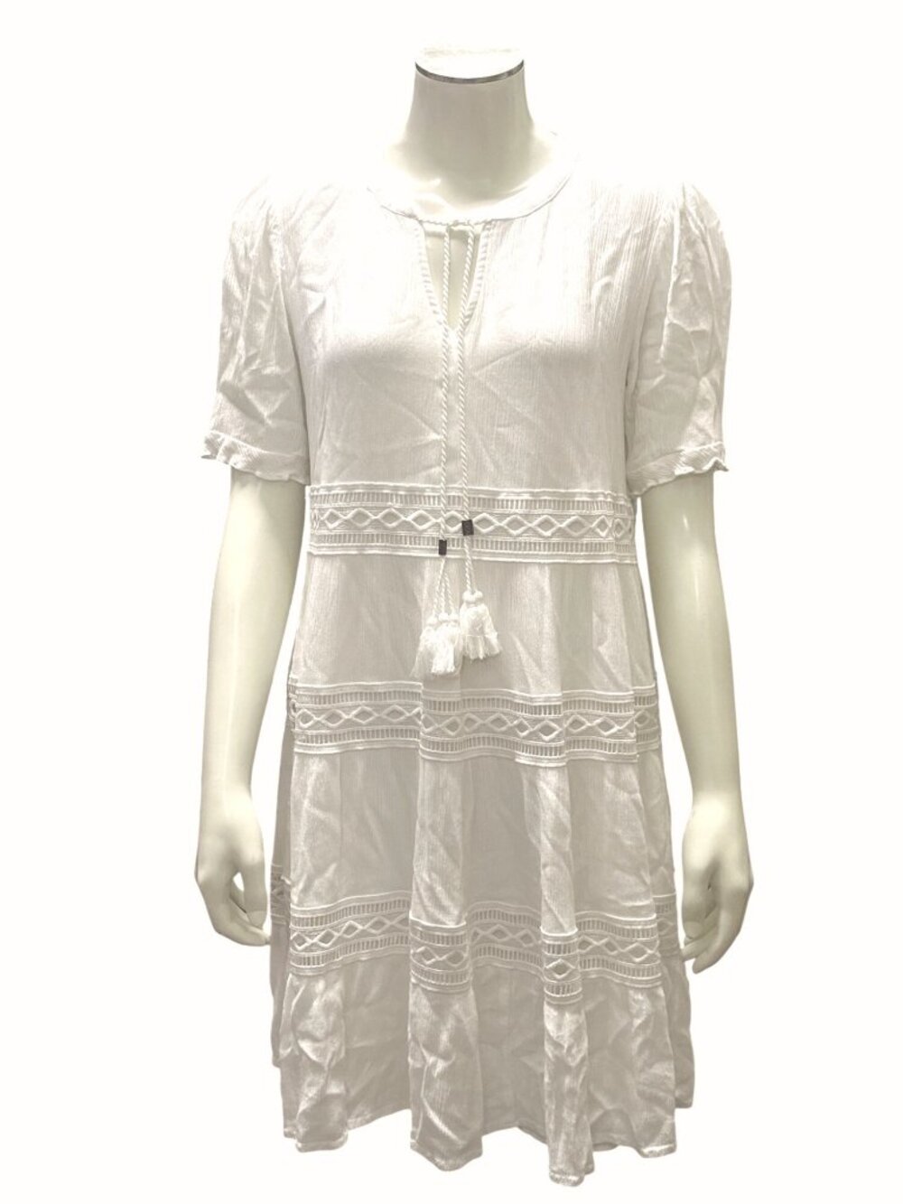 Kate Sam S White Boho Dress Lace Layered Relaxed Fit Cottage Tiered Coastal Look - Picture 2 of 13